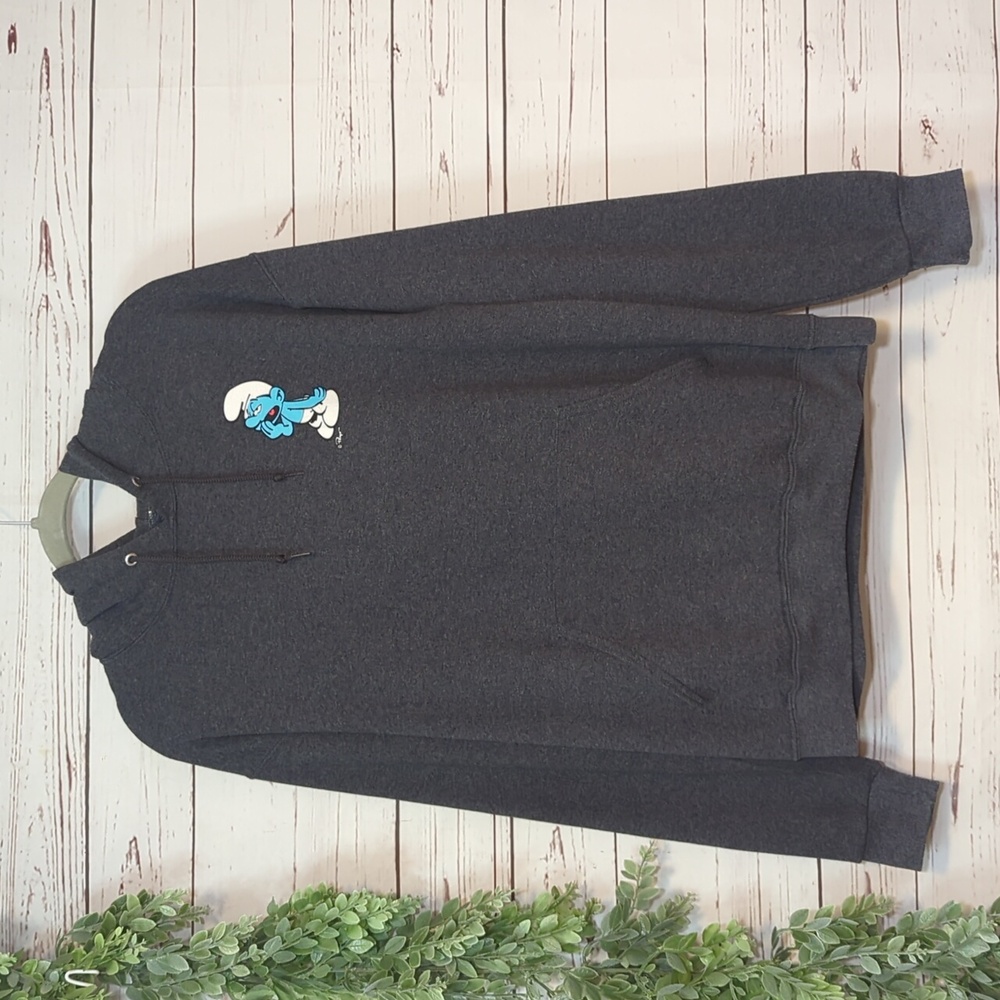 The Smurfs Peyo Lazy Sleepy Smurf Mushroom Hooded Sweatshirt Hoodie‎ Medium Grey